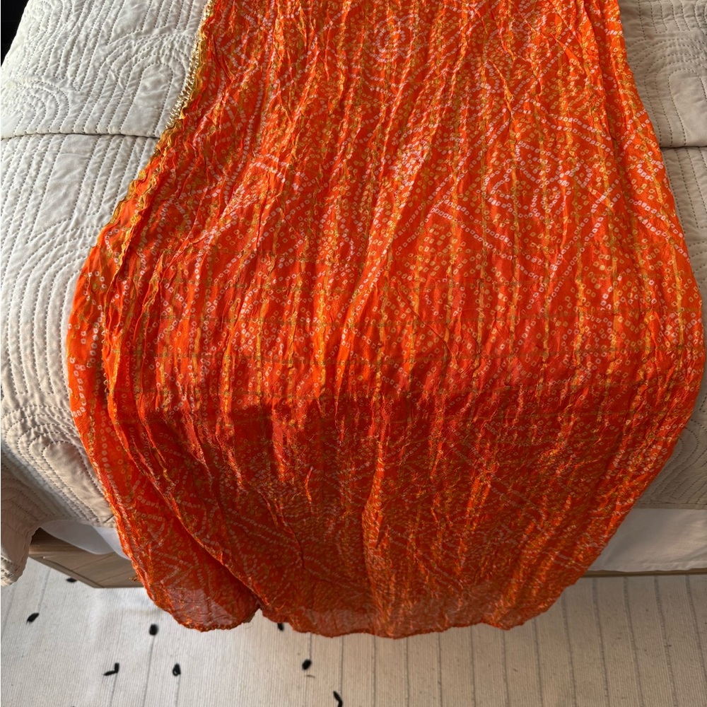 Vibrant Orange Patterned Dupatta Shawl